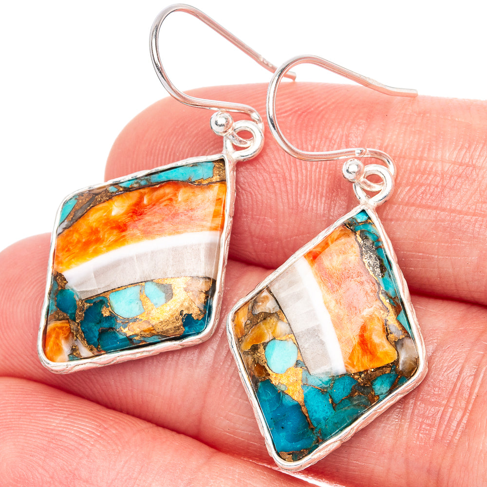 Spiny Oyster Turquoise Earrings 1 1/2" (925 Sterling Silver) E1260