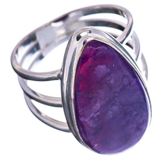Purple oval gemstone ring in polished .925 sterling silver, side view
