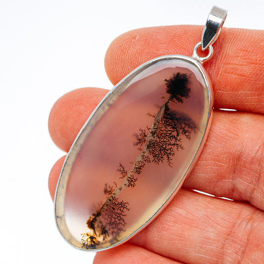 Premium Scenic Dendritic Agate Pendant 2 1/4" (.925 Sterling Silver)