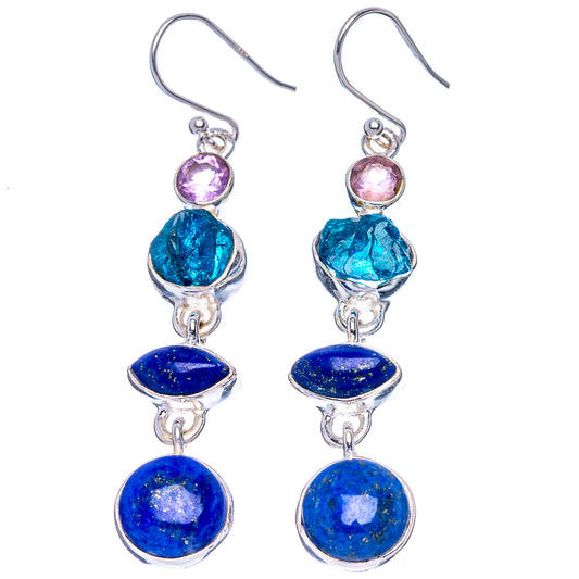 Premium Lapis Lazuli, Apatite, Amethyst Earrings 2 1/4" (925 Sterling Silver) E1774
