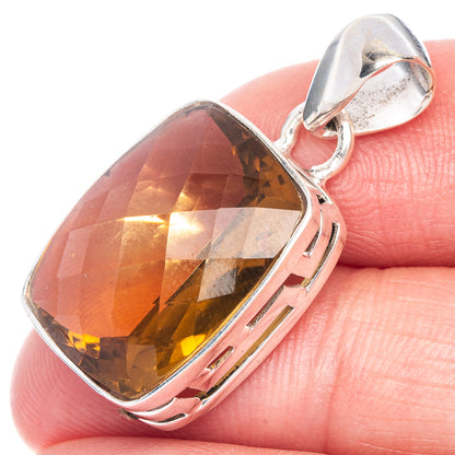 Faceted Olive Quartz Pendant 1 1/4" (925 Sterling Silver) P40594