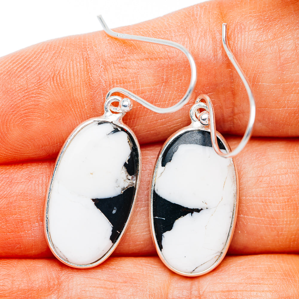 White Buffalo Turquoise Earrings 1 3/8" (.925 Sterling Silver)