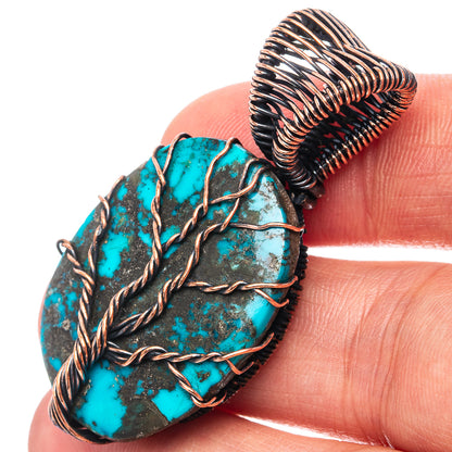 Turquoise Tree of Life Pendant 1 3/4" (Oxidized Copper)