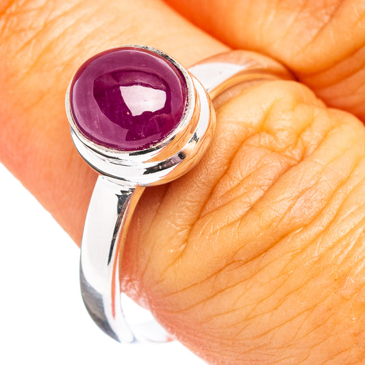 Size 9 sterling silver ruby ring with round purple gemstone bezel setting