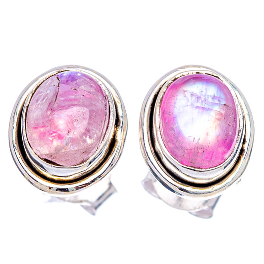 Pink oval gemstone stud earrings with .925 sterling silver bezel and butterfly backs