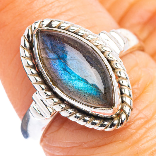 Sterling silver labradorite ring, oval blue-flash gemstone, size 7.25