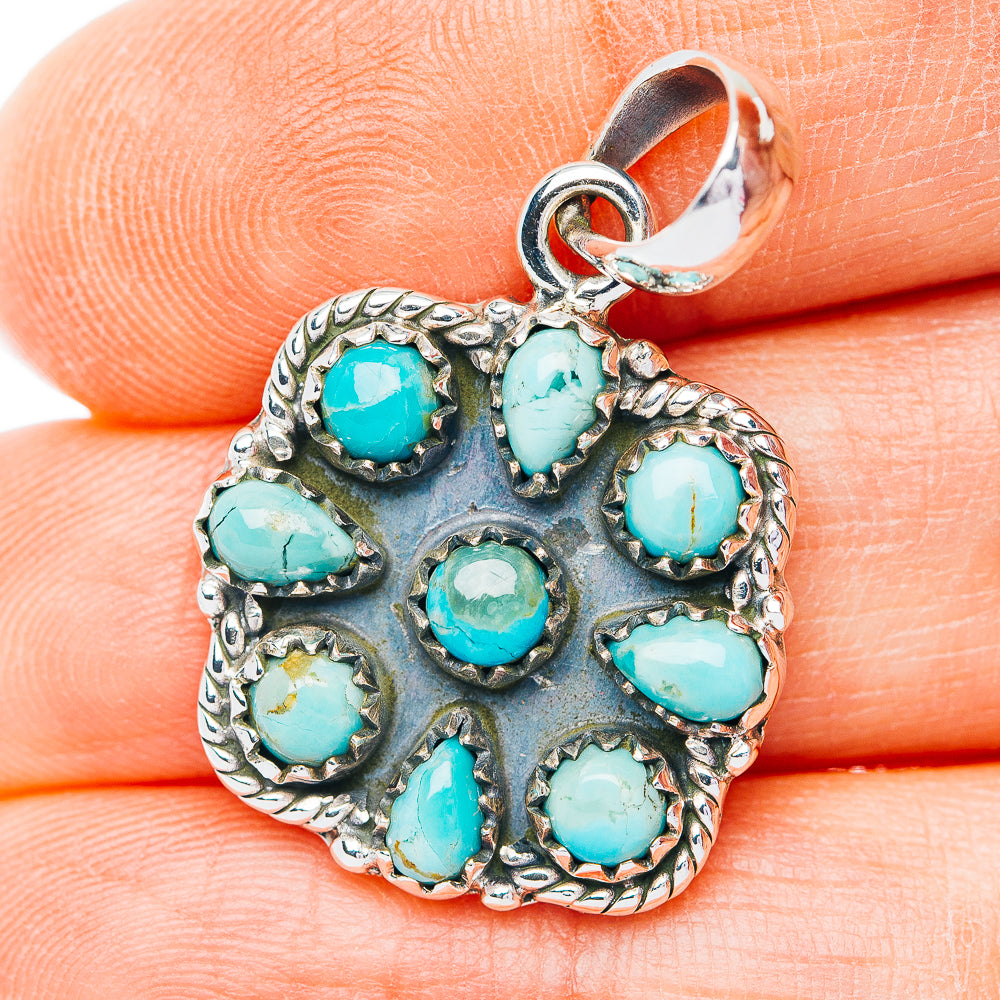 Sterling silver turquoise pendant with oval cabochons, scalloped bezel, loop bail