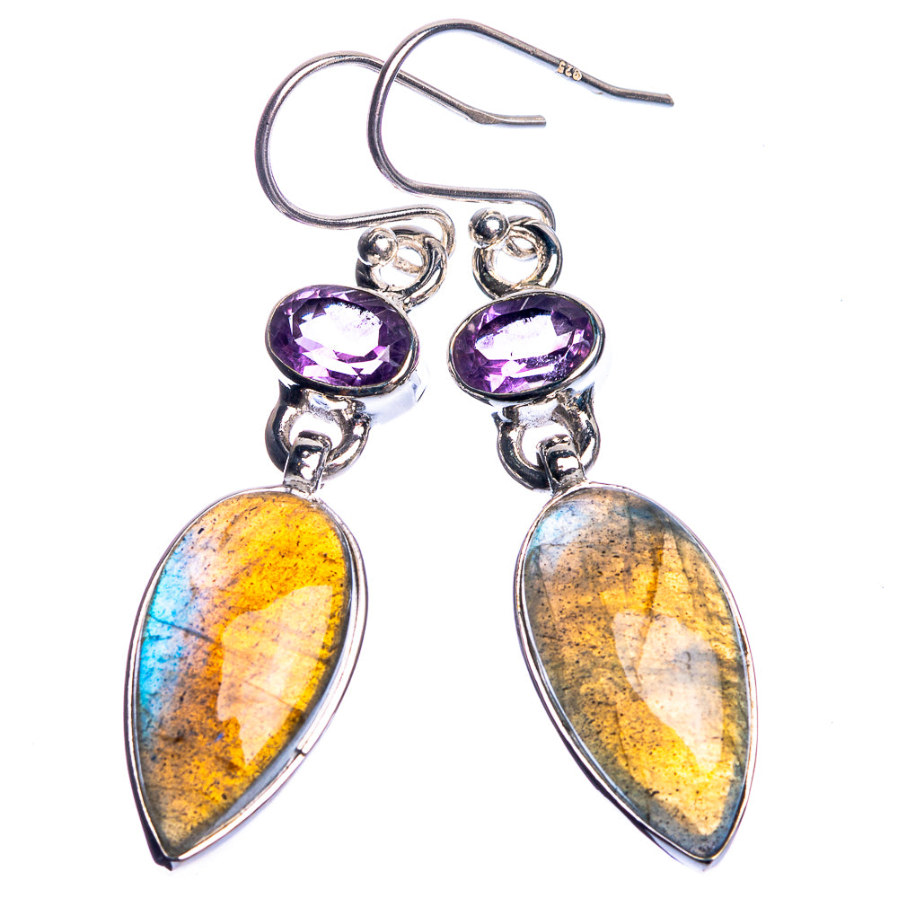 Labradorite, Amethyst 925 Sterling Silver Earrings 1 3/4"