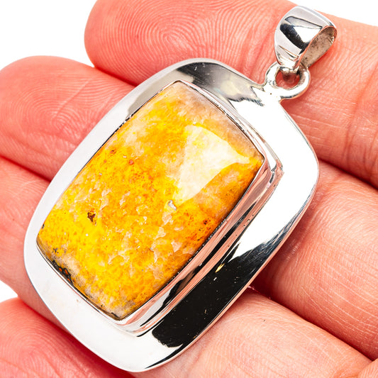 Sterling silver pendant with rectangular amber bumblebee jasper cabochon, hinged bail