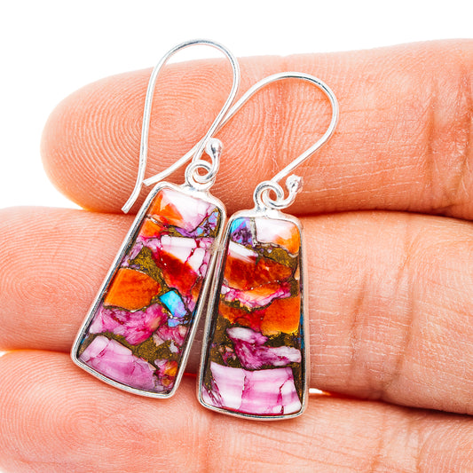 Sterling silver dangle earrings with pink, purple, and turquoise mosaic rectangles