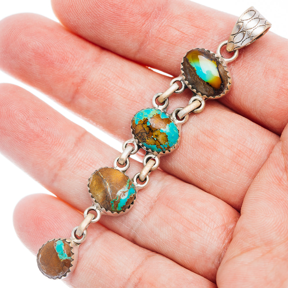 Exclusive Ribbon Royston Turquoise Pendant 3" (.925 Sterling Silver)