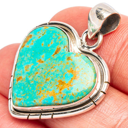 Rare Arizona Turquoise Heart Pendant 1 3/8" (925 Sterling Silver) P43507