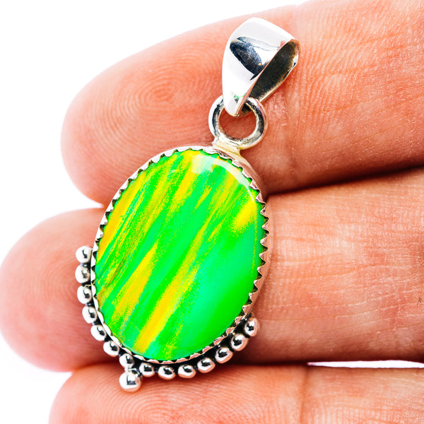 Green Aurora Opal Pendant 1 3/8" (.925 Sterling Silver)