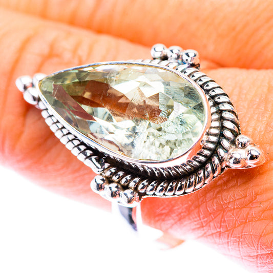 Large Faceted Green Amethyst Ring Size 11 (925 Sterling Silver) RING140273