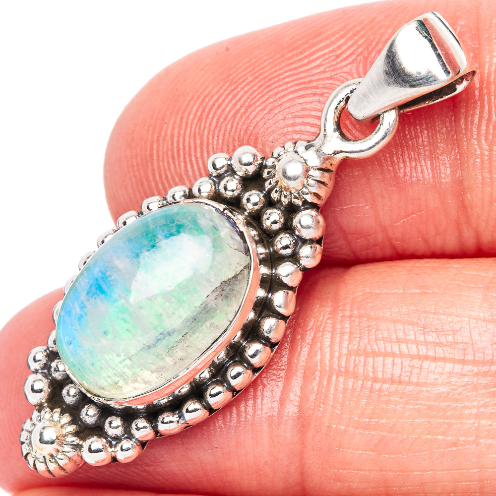 Green Moonstone Pendant 1 3/8" (925 Sterling Silver) P42399