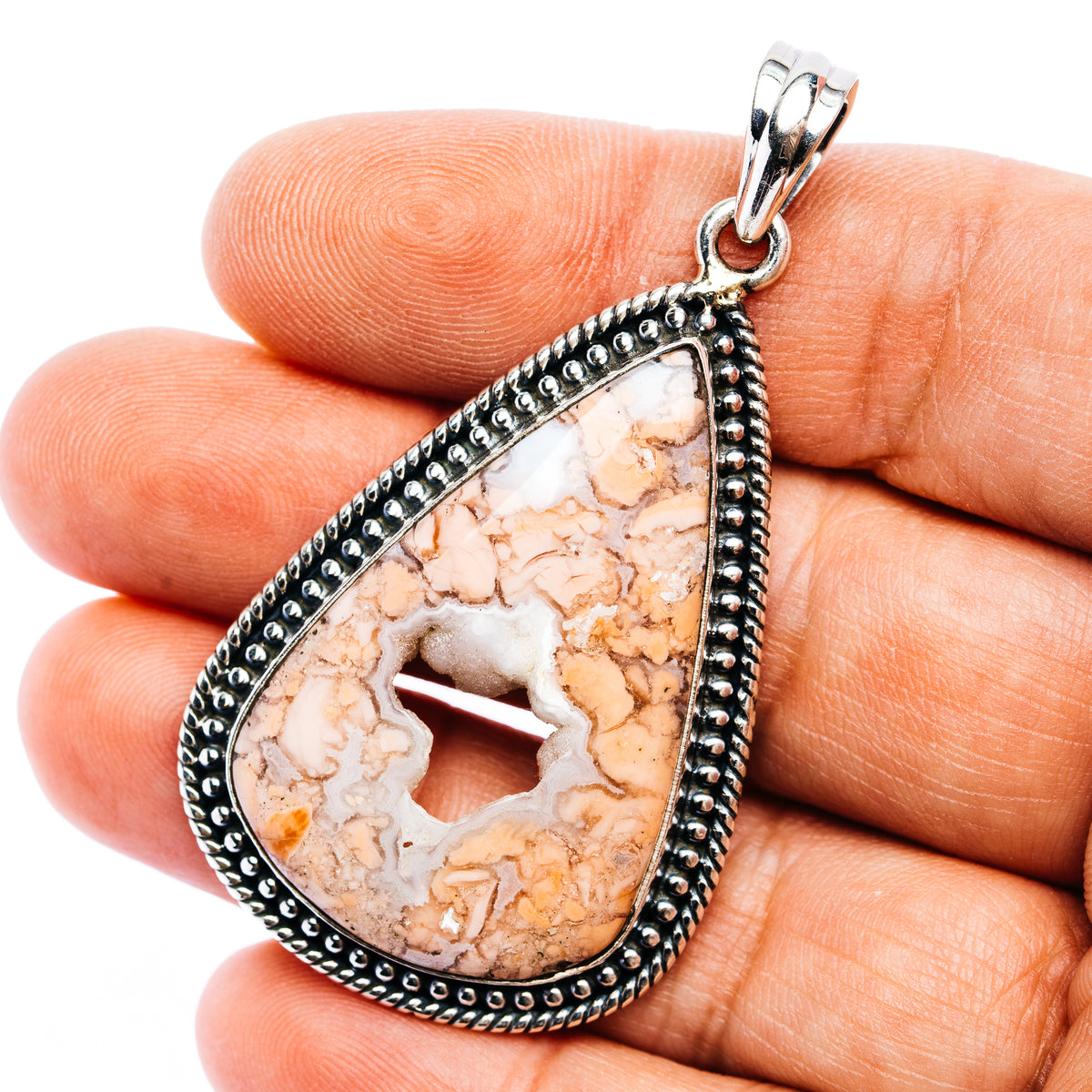 Mexican Cotton Candy Agate Pendant 2 3/8" (.925 Sterling Silver)