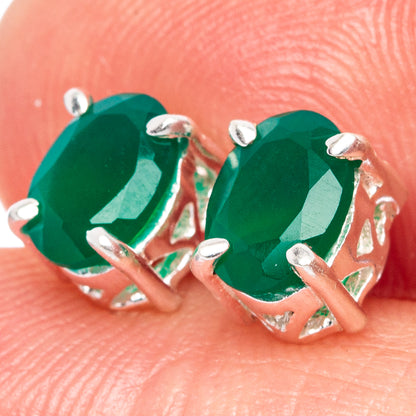 Green Onyx Dainty Earrings 1/4" (925 Sterling Silver) E2045