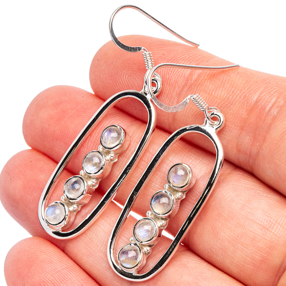 Rainbow Moonstone 925 Sterling Silver Premium Earrings 1 7/8" (925 Sterling Silver) E2235