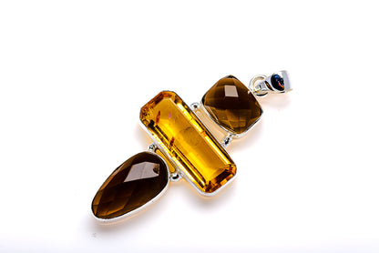 Smoky Quartz, Citrine Pendant 2 1/4" (925 Sterling Silver) PD38010