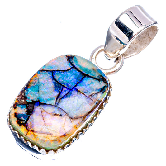 Sterling silver opal pendant with teardrop blue-green opal stone and scalloped edge
