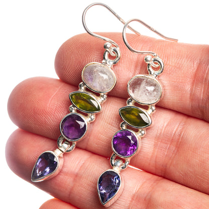 Rainbow Moonstone, Peridot, Amethyst, Tanzanite 925 Sterling Silver Earrings 2"