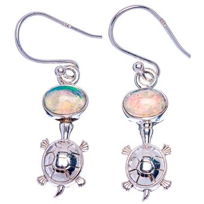 Rare Ethiopian Opal Turtle Earrings 1 3/8" (925 Sterling Silver) E1495