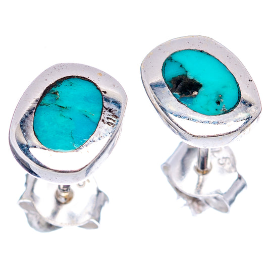 Turquoise oval cabochon stud earrings with sterling silver post backs