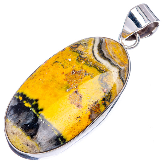 Sterling silver bumblebee jasper oval pendant, yellow center with black and gray veining