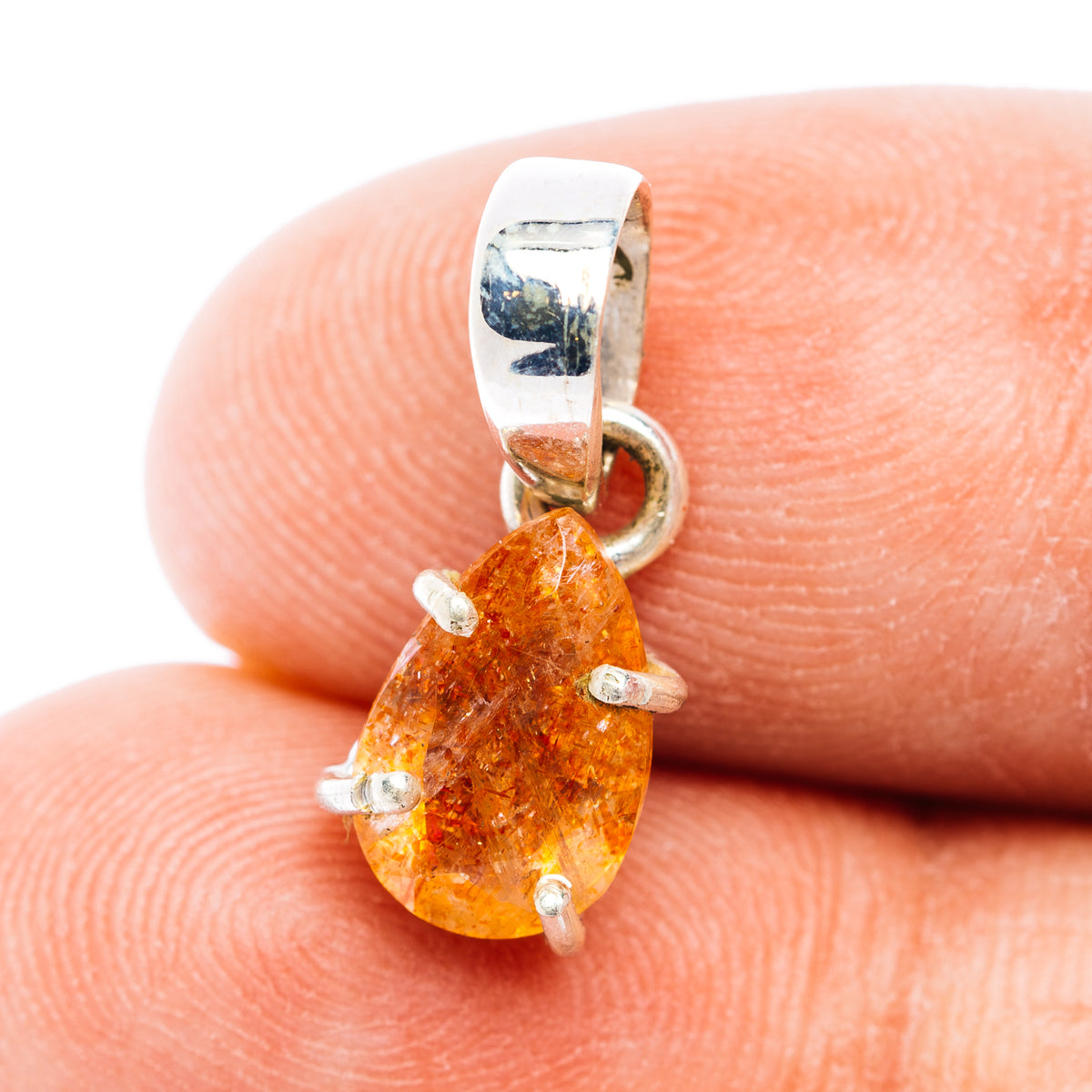 Faceted Confetti Sunstone Pendant 3/4" (.925 Sterling Silver)