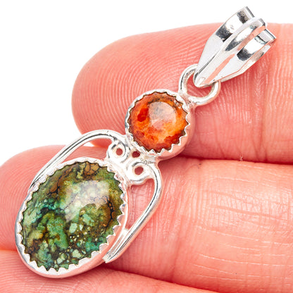 Tibetan Turquoise, Sponge Coral Pendant 1 1/2" (925 Sterling Silver) P40212