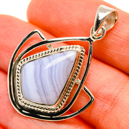 Blue lace agate pendant in 925 sterling silver with cushion stone and rope border