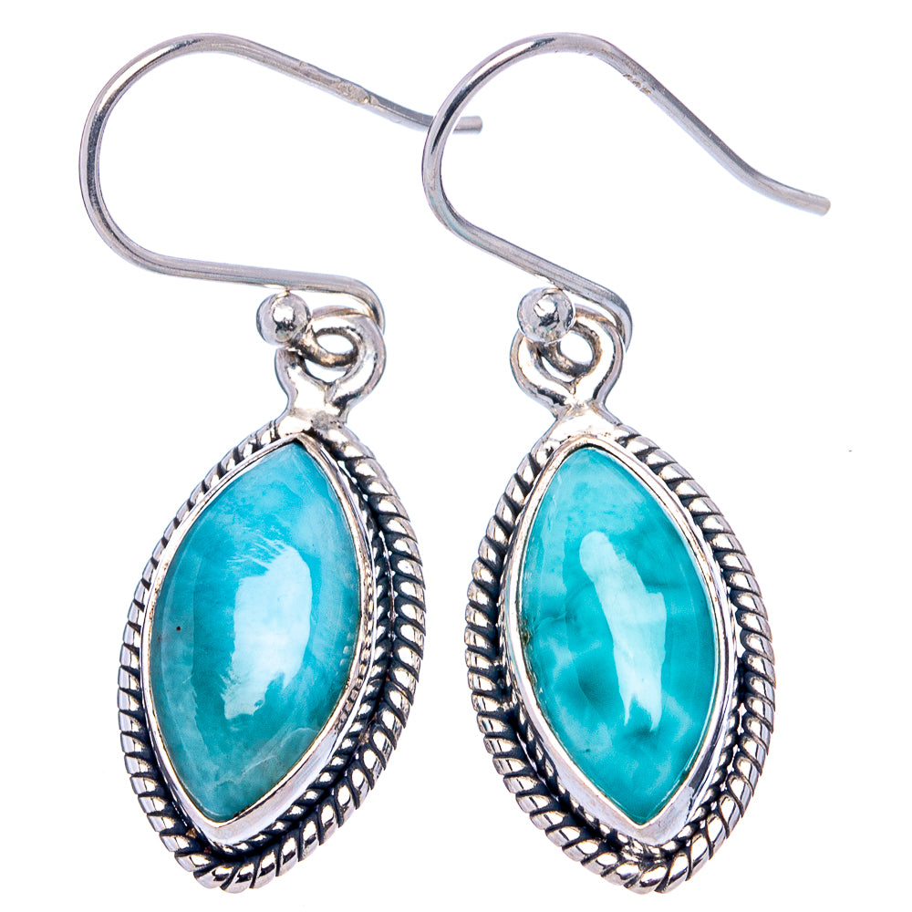 Sterling silver larimar teardrop earrings with blue-green cabochon stones