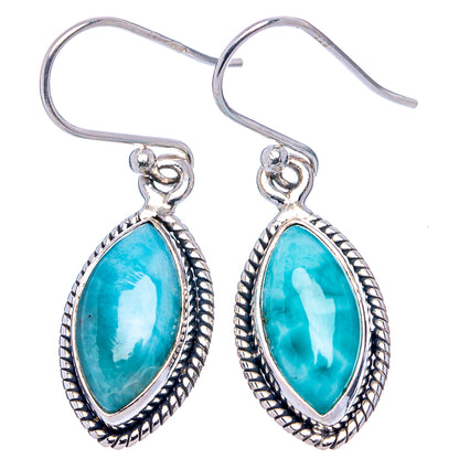 Sterling silver larimar teardrop earrings with blue-green cabochon stones