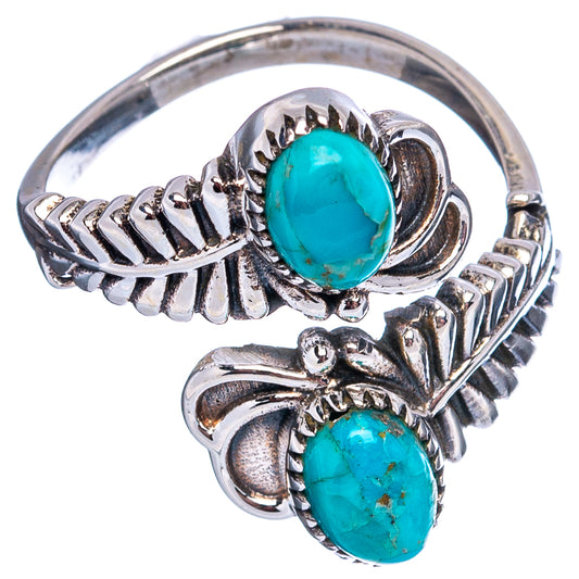 Sterling silver adjustable turquoise ring with two oval cabochon stones and engraved feather designs