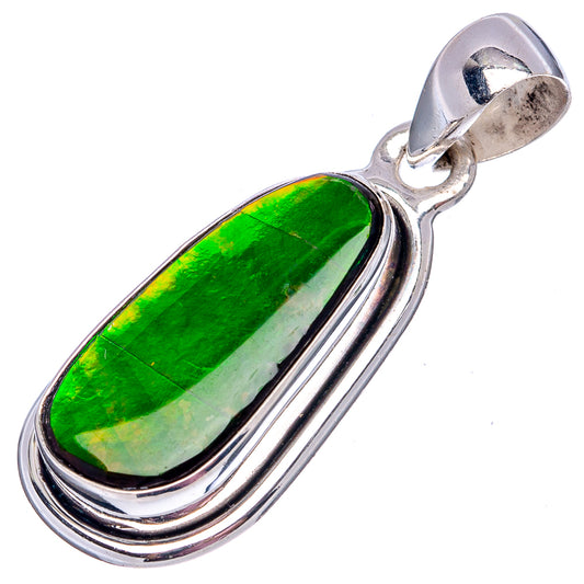 Sterling silver ammolite pendant with oval green stone in double metal frame
