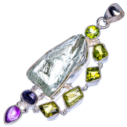 Raw Aquamarine, Peridot, Amethyst, Tanzanite Pendant 2 3/8" (925 Sterling Silver) P39786
