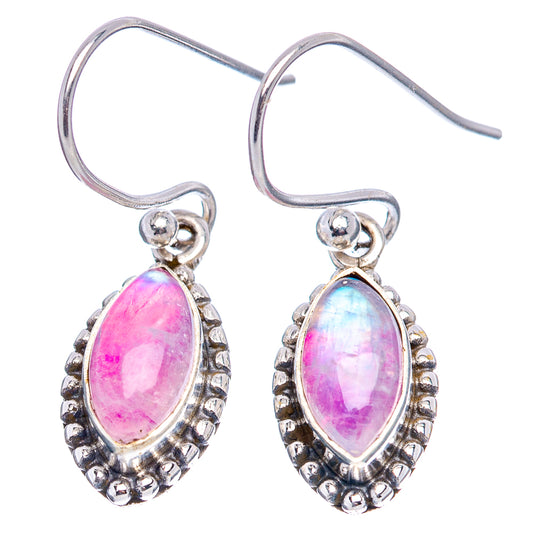 Sterling silver hook earrings with oval pink moonstone teardrop setting