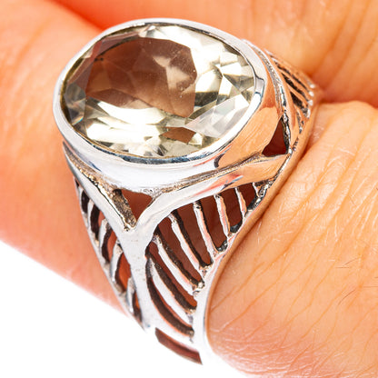 Faceted Green Amethyst Ring Size 6.75 (925 Sterling Silver) R3359