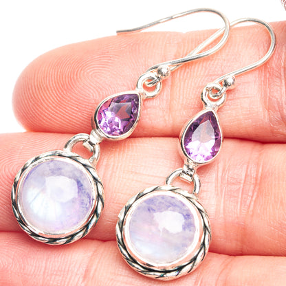 Rainbow Moonstone, Amethyst Earrings 1 5/8" (925 Sterling Silver) E432585