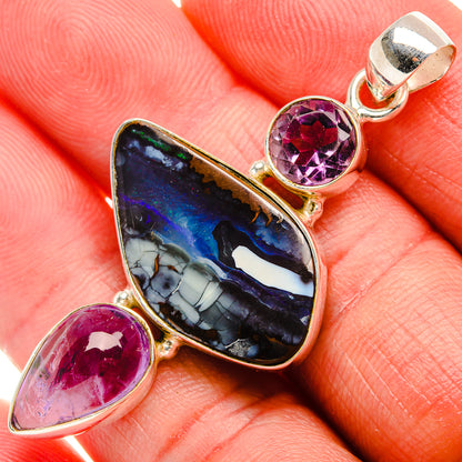Boulder Opal, Amethyst Pendant 2" (.925 Sterling Silver)