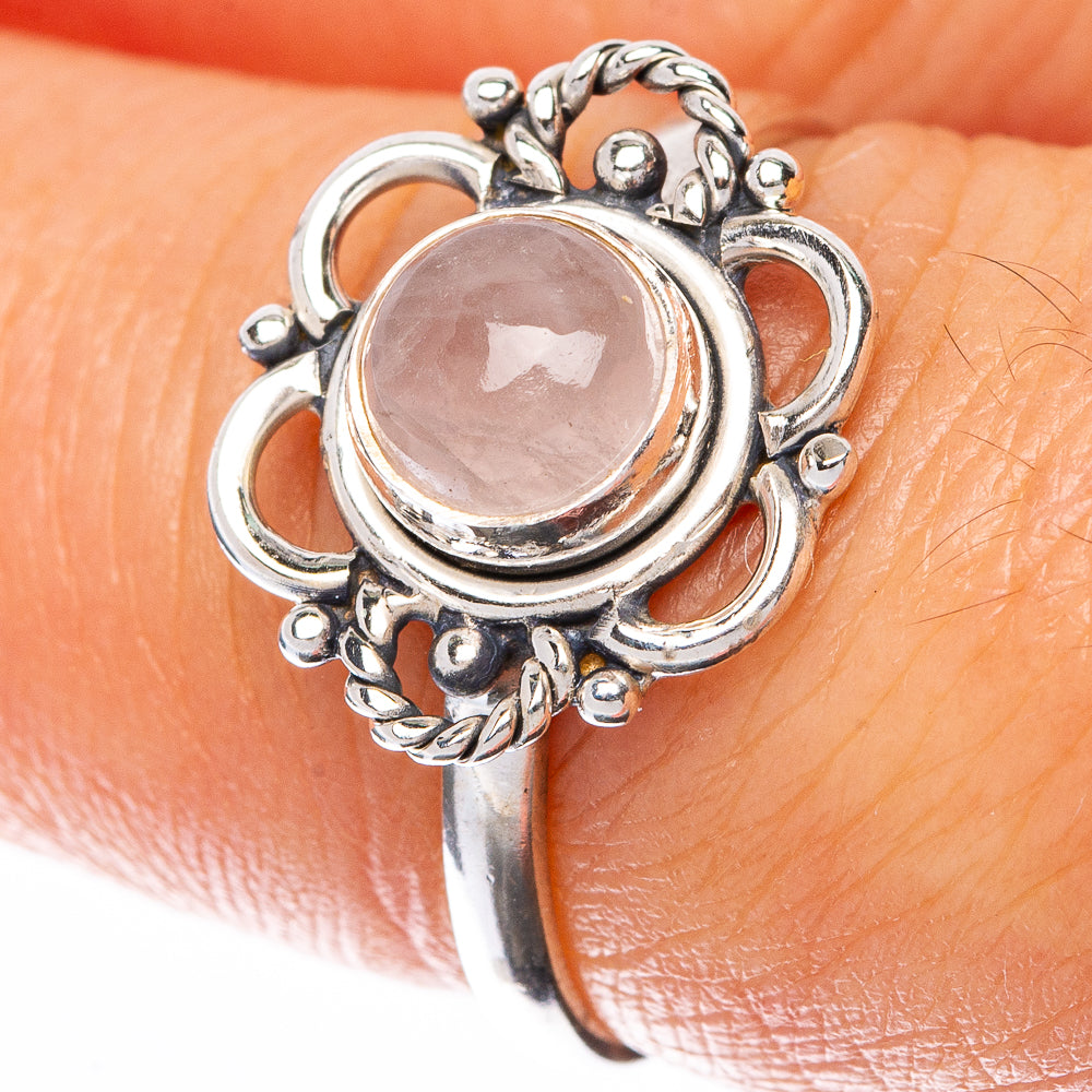 Rose quartz dainty ring in 925 sterling silver with oval pink gemstone