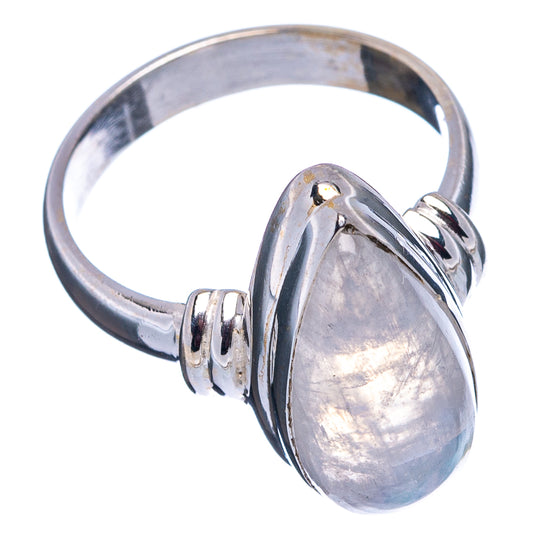 Rainbow moonstone ring with oval cabochon, shiny sterling silver band and bezel