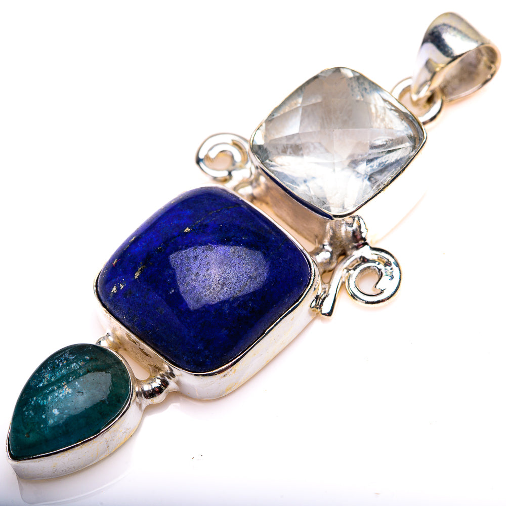 Lapis Lazuli, White Quartz, Blue Fluorite Pendant 2 1/4" (925 Sterling Silver) PD38597