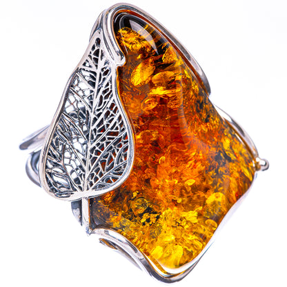Baltic Amber Leaf Ring Size 10 (925 Sterling Silver) R1886