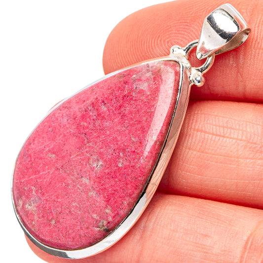 Sterling silver thulite pendant with large pink teardrop stone and clasp loop