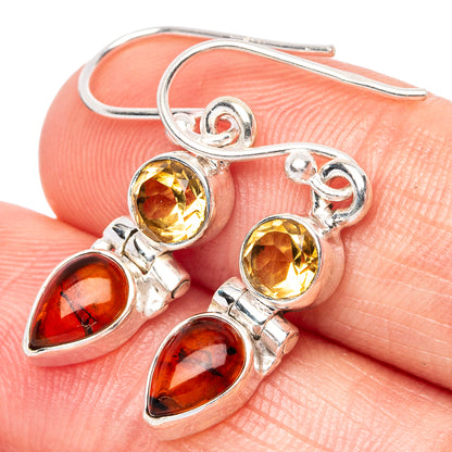 Baltic Amber, Citrine Earrings 1 1/4" (925 Sterling Silver) E1576