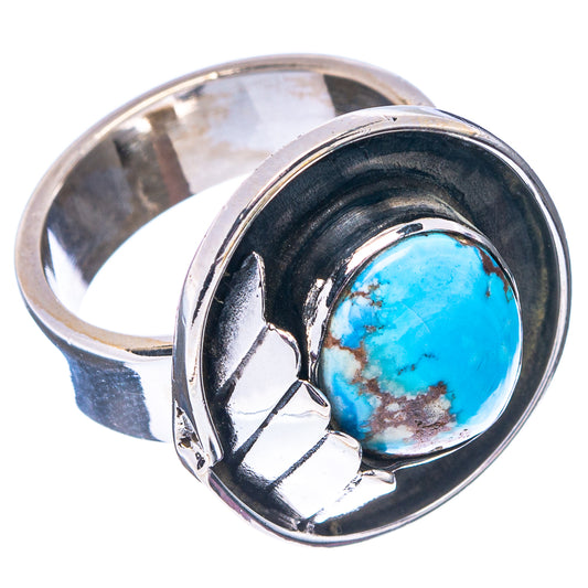 Sterling silver adjustable ring with oval turquoise cabochon and split eagle cutout design