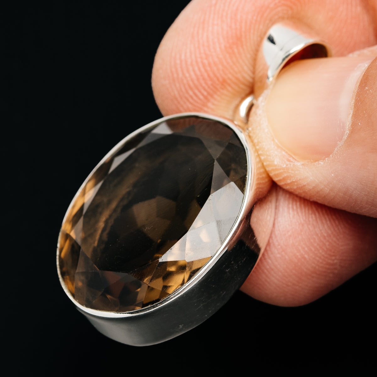 Premium 29ct Faceted Smoky Quartz Pendant 1 1/2" (.925 Sterling Silver)
