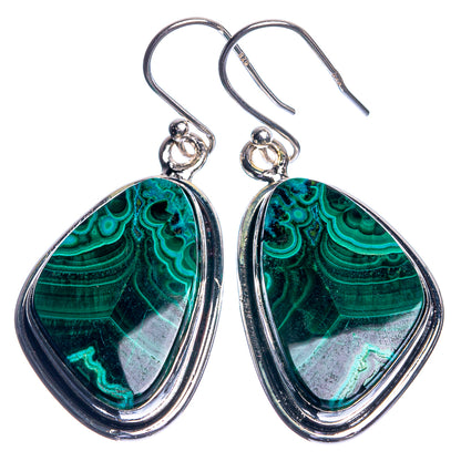 Malachite In Chrysocolla 925 Sterling Silver Earrings 1 5/8"