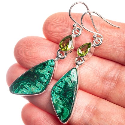 Malachite, Peridot 925 Sterling Silver Earrings 2 1/8"